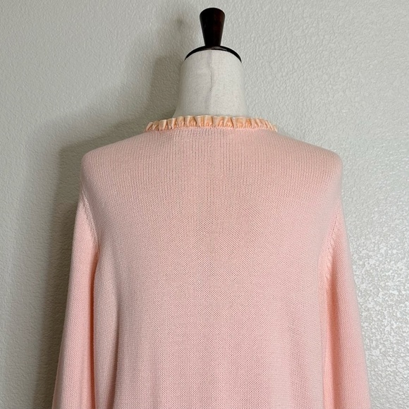 Crazy Horse Liz Claiborne Vintage Velvet Ruffle Pink Knit Cardigan, Size XL - Picture 9 of 13